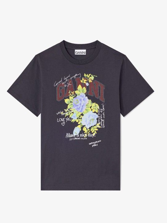 Camiseta Ganni Rosa negra Camiseta Ganni Rosa negra